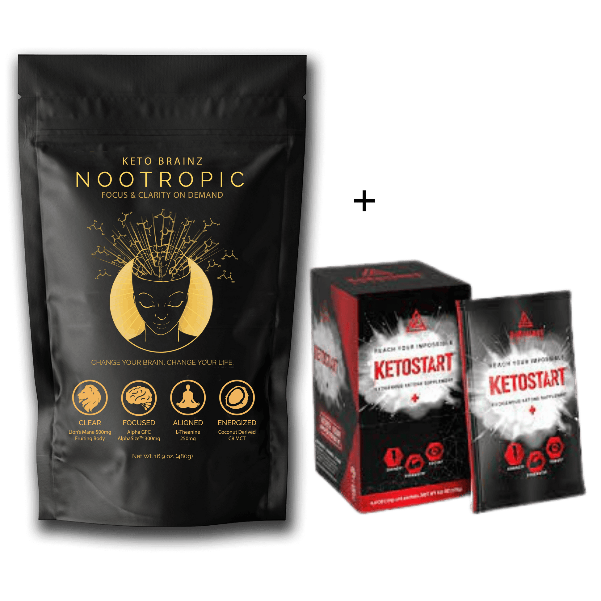 product image of keto brainz nootropic creamer + ketostart exogenous ketone supplement with caffeine