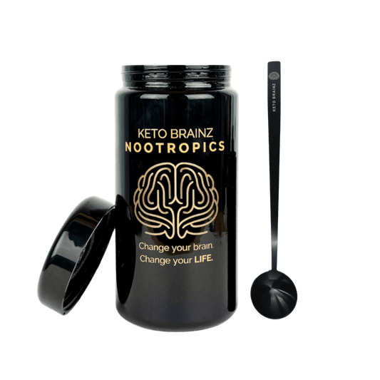 product image of Keto Brainz miron glass counter top jar and long handled spoon combo