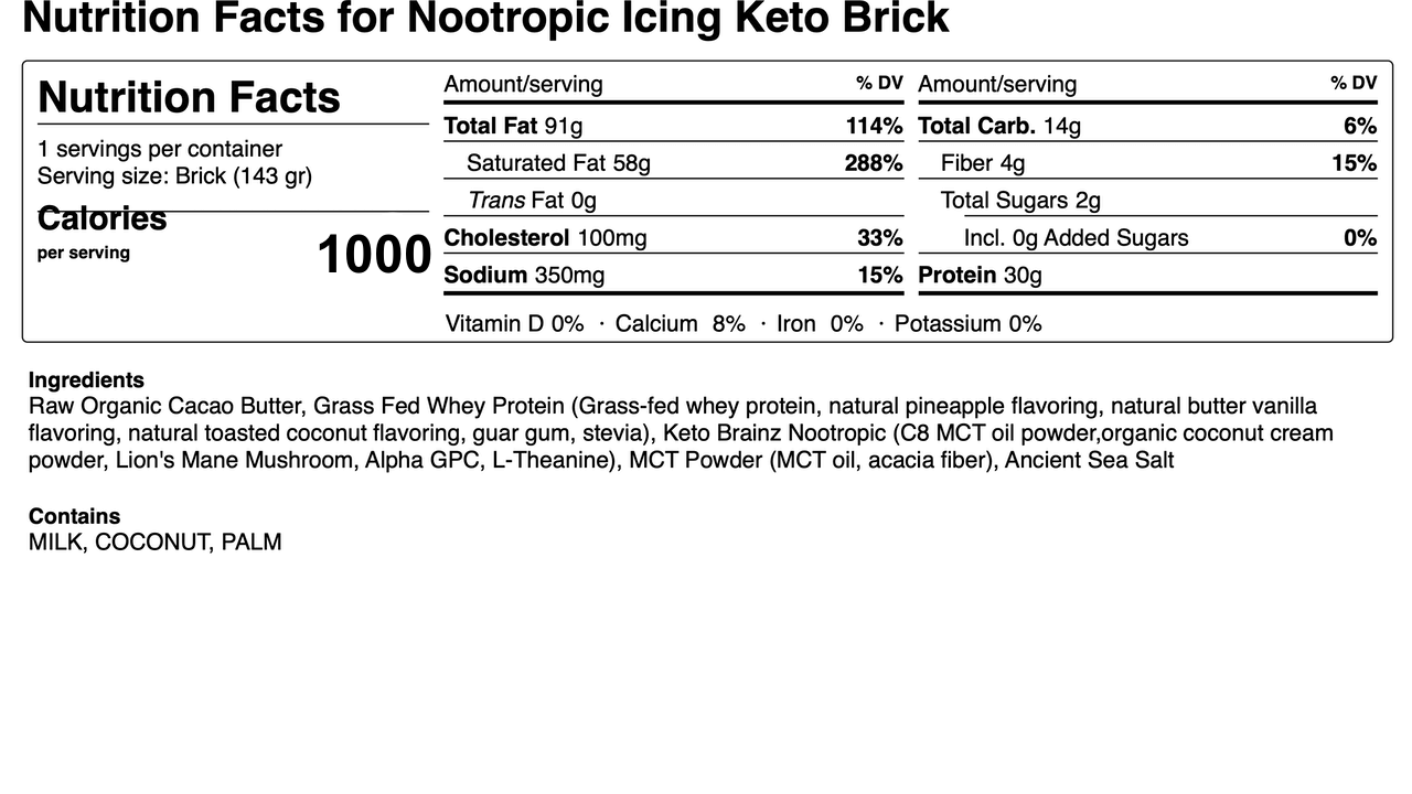 Keto Brainz Nootropic Icing Keto Brick by Keto Brick 7-Pack