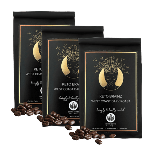 product image of 3 pack of keto brainz west coast dark roast organic whole bean coffee