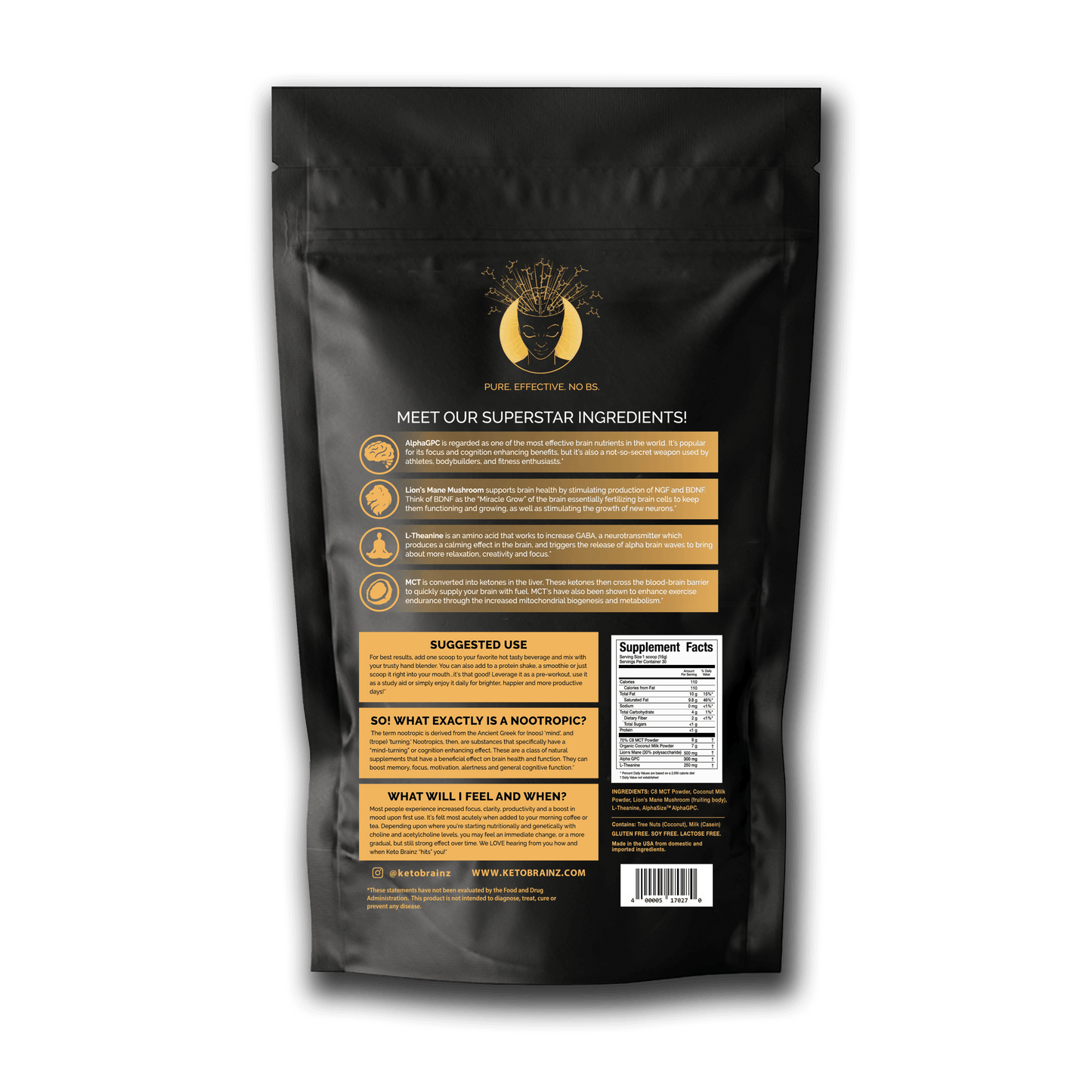 product image of the back Keto Brainz Nootropic creamer