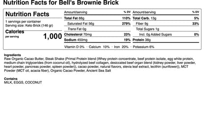image of nutritional facts panel for Mark Bell's Brownie Keto Brick