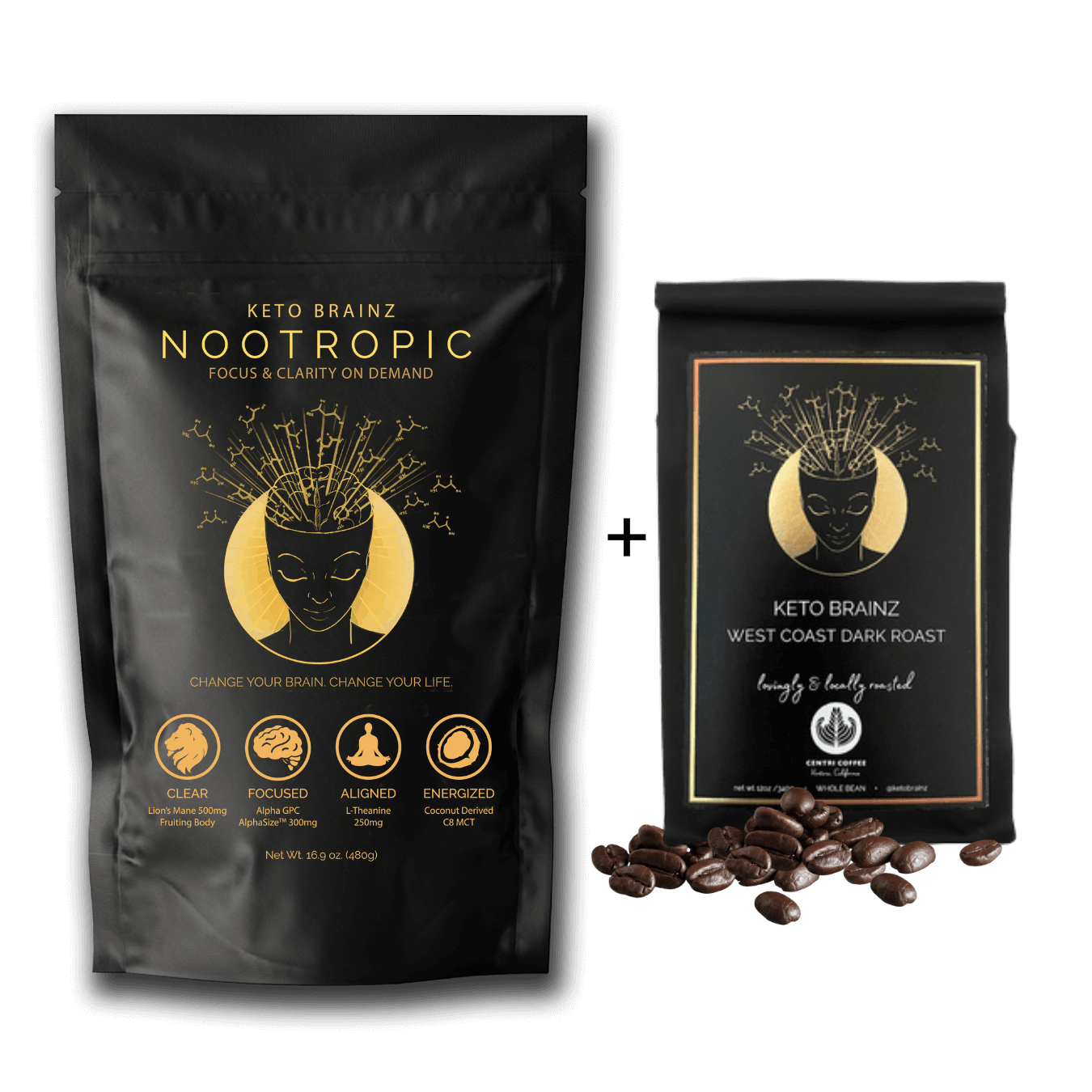 product image of Keto Brainz Nootropic Creamer and West Coast Dark Roast Organic whole bean coffee