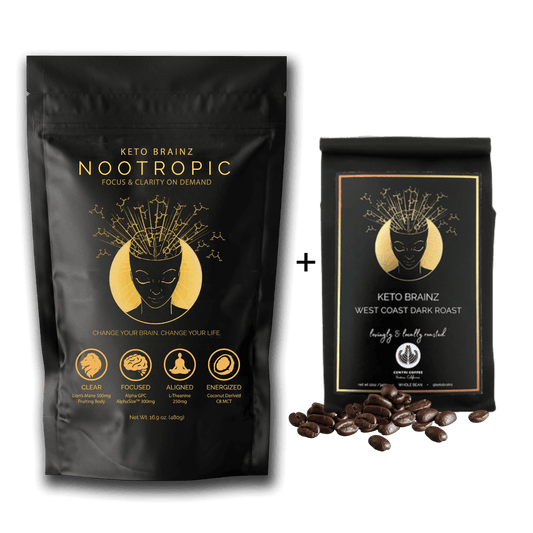 product image of Keto Brainz Nootropic Creamer and West Coast Dark Roast Organic whole bean coffee