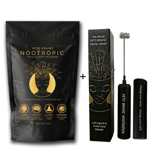 product image of keto brainz nootropic creamer and deluxe hand blender