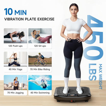2025 Whole Body Vibration Plate Exercise Machine - Lymphatic Drainage, Weight Loss & Muscle Toning Fitness Platform with Resistance Bands, 450 lbs Capacity